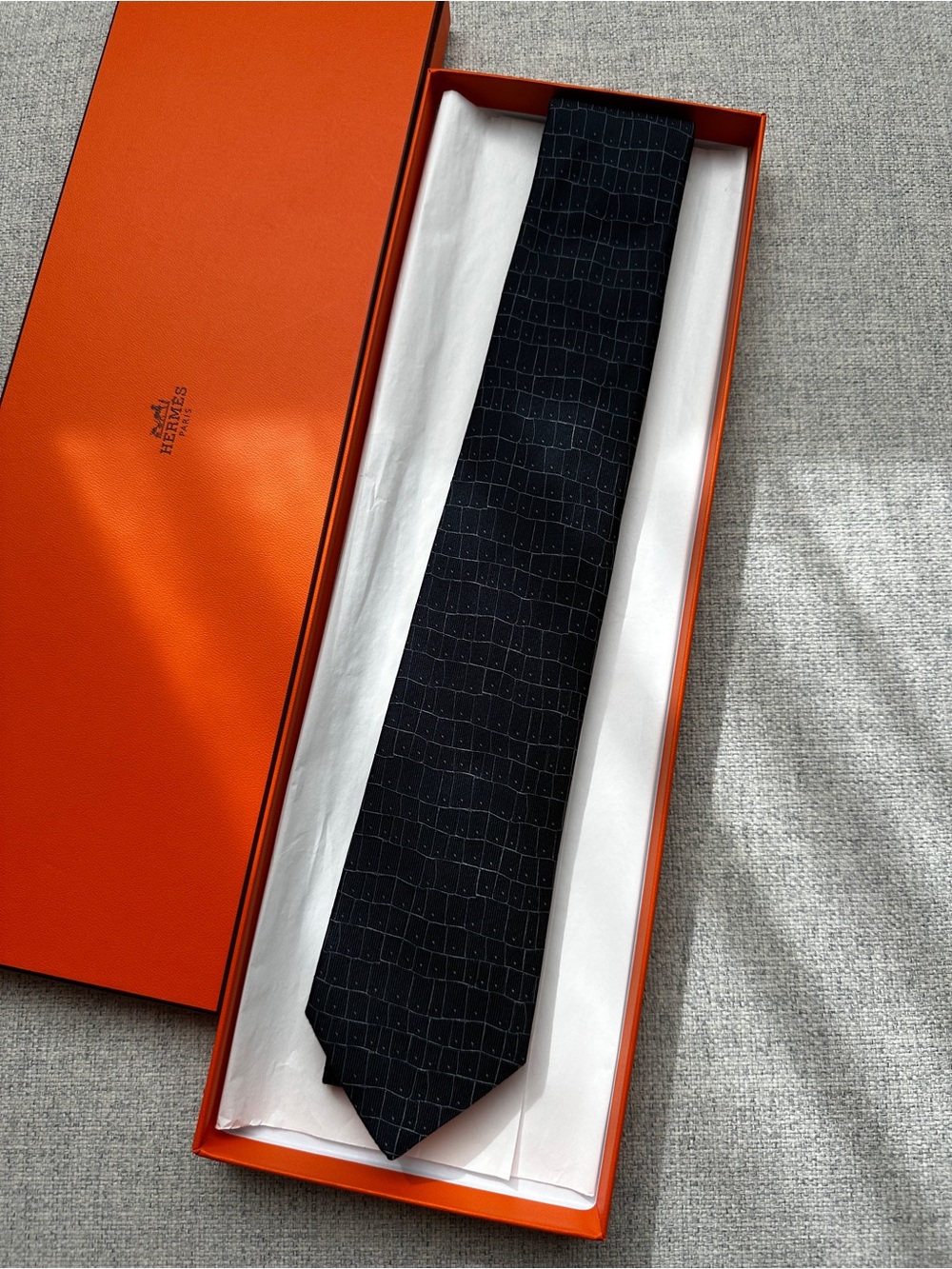 Hermes Look Like tie in Crocodile leather pattern
